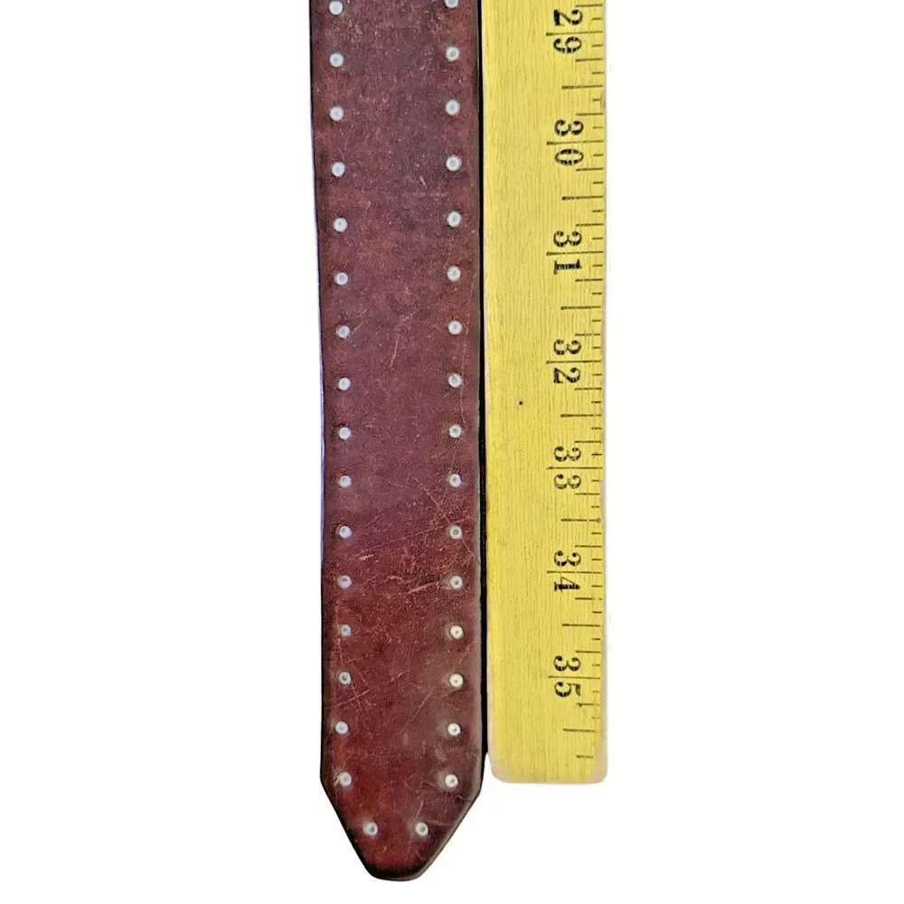 J Crew Rivet Adjustable O Ring Belt Womens S/M Brown VTG Wide Studs Leather